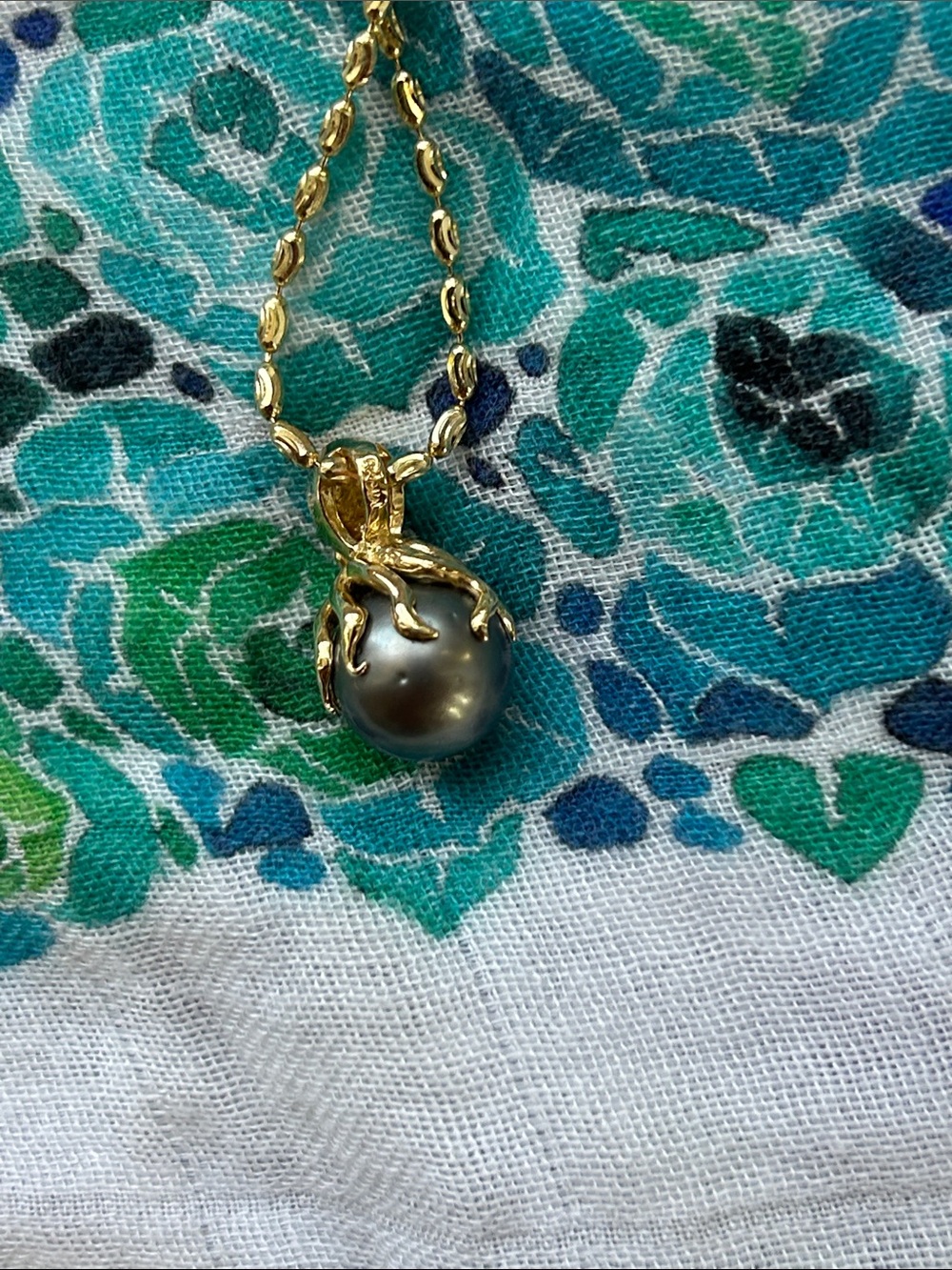 14k Gold Octopus Pendant Tahitian Pearl - Picture 5 of 6